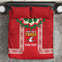 Mate Ma'a Tonga Rugby Custom Bedding Set Tongan Kahoa Lei Ngatu Pattern Red
