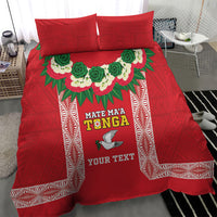 Mate Ma'a Tonga Rugby Custom Bedding Set Tongan Kahoa Lei Ngatu Pattern Red