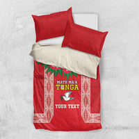 Mate Ma'a Tonga Rugby Custom Bedding Set Tongan Kahoa Lei Ngatu Pattern Red