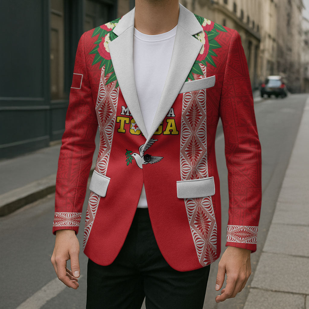 Mate Ma'a Tonga Rugby Custom Blazer Tongan Kahoa Lei Ngatu Pattern Red LT14 - Polynesian Pride