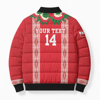 Mate Ma'a Tonga Rugby Custom Bomber Puffer Jacket Tongan Kahoa Lei Ngatu Pattern Red LT14 - Polynesian Pride