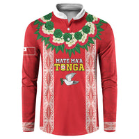Mate Ma'a Tonga Rugby Custom Button Sweatshirt Tongan Kahoa Lei Ngatu Pattern Red LT14 Red - Polynesian Pride