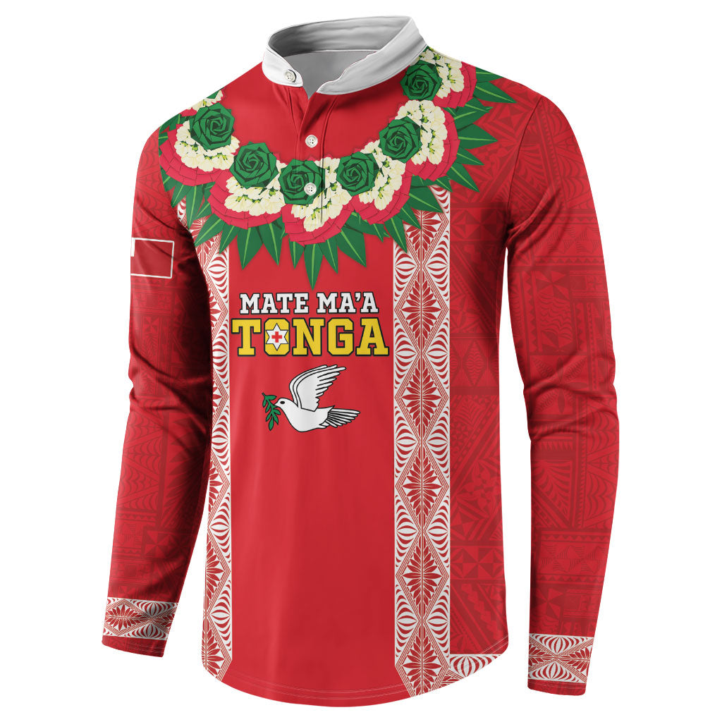 Mate Ma'a Tonga Rugby Custom Button Sweatshirt Tongan Kahoa Lei Ngatu Pattern Red LT14 - Polynesian Pride