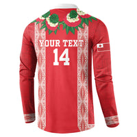 Mate Ma'a Tonga Rugby Custom Button Sweatshirt Tongan Kahoa Lei Ngatu Pattern Red LT14 - Polynesian Pride