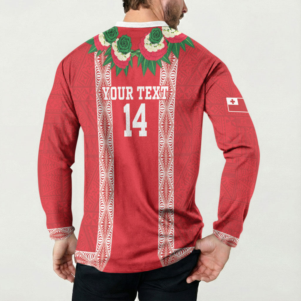 Mate Ma'a Tonga Rugby Custom Button Sweatshirt Tongan Kahoa Lei Ngatu Pattern Red LT14 - Polynesian Pride