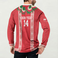 Mate Ma'a Tonga Rugby Custom Button Sweatshirt Tongan Kahoa Lei Ngatu Pattern Red LT14 - Polynesian Pride