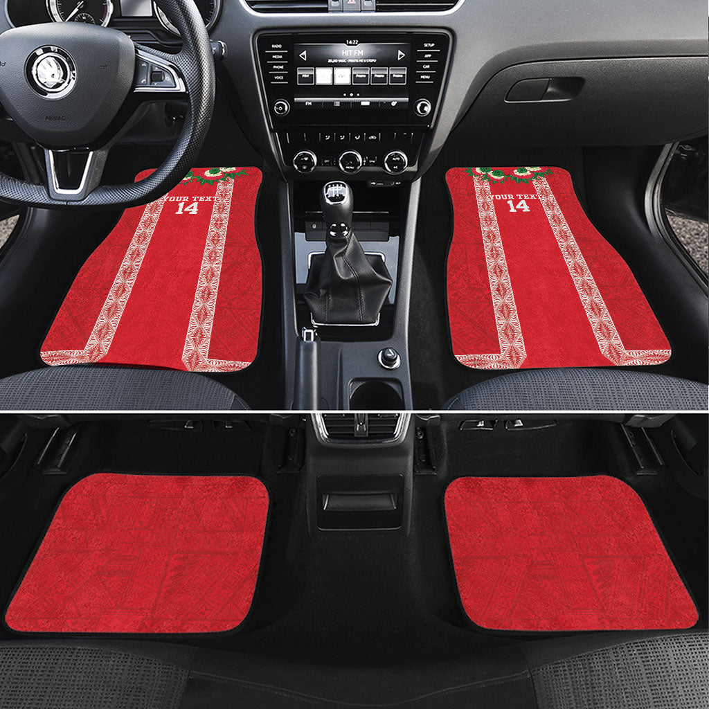 Mate Ma'a Tonga Rugby Custom Car Mats Tongan Kahoa Lei Ngatu Pattern Red LT14 Set 4pcs Red - Polynesian Pride