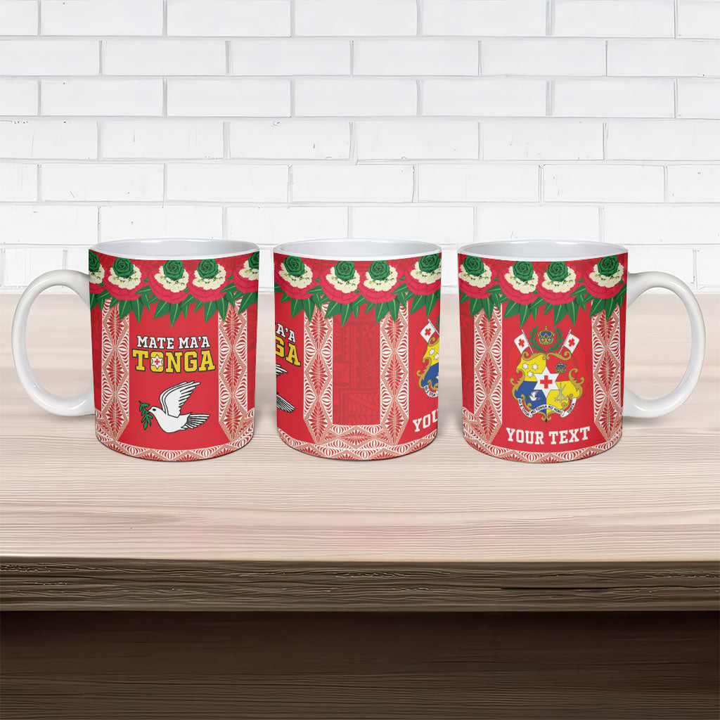 Mate Ma'a Tonga Rugby Custom Ceramic Mug Tongan Kahoa Lei Ngatu Pattern Red LT14 - Polynesian Pride