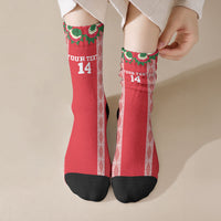 Mate Ma'a Tonga Rugby Custom Crew Socks Tongan Kahoa Lei Ngatu Pattern Red LT14 Crew Socks Red - Polynesian Pride