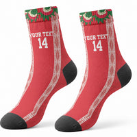 Mate Ma'a Tonga Rugby Custom Crew Socks Tongan Kahoa Lei Ngatu Pattern Red LT14 - Polynesian Pride