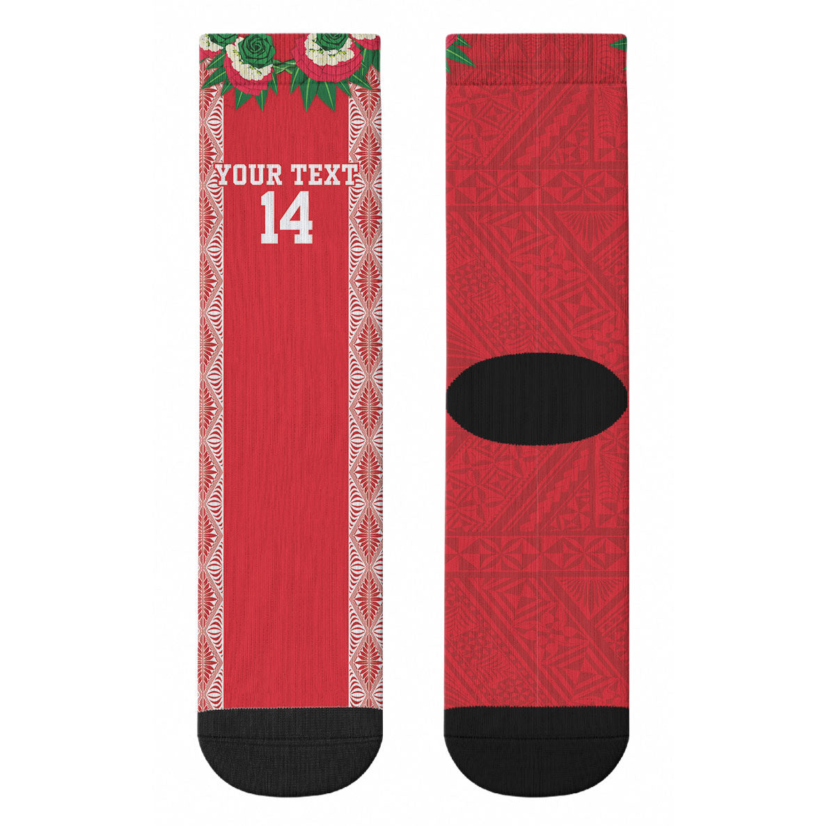 Mate Ma'a Tonga Rugby Custom Crew Socks Tongan Kahoa Lei Ngatu Pattern Red LT14 - Polynesian Pride