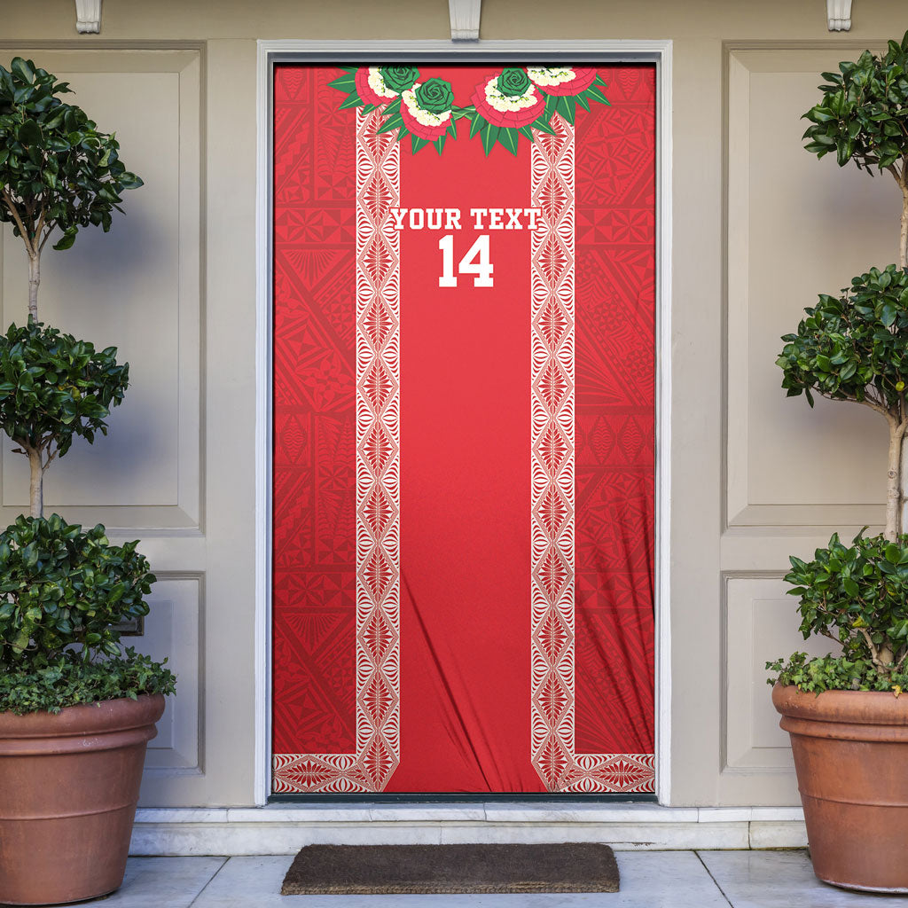 Mate Ma'a Tonga Rugby Custom Door Cover Tongan Kahoa Lei Ngatu Pattern Red LT14 Red - Polynesian Pride