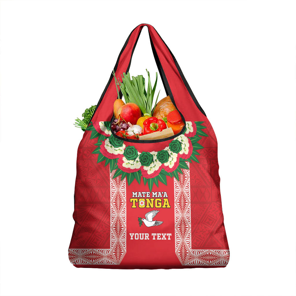 Mate Ma'a Tonga Rugby Custom Grocery Bag Tongan Kahoa Lei Ngatu Pattern Red LT14 1-pack One Size Red - Polynesian Pride
