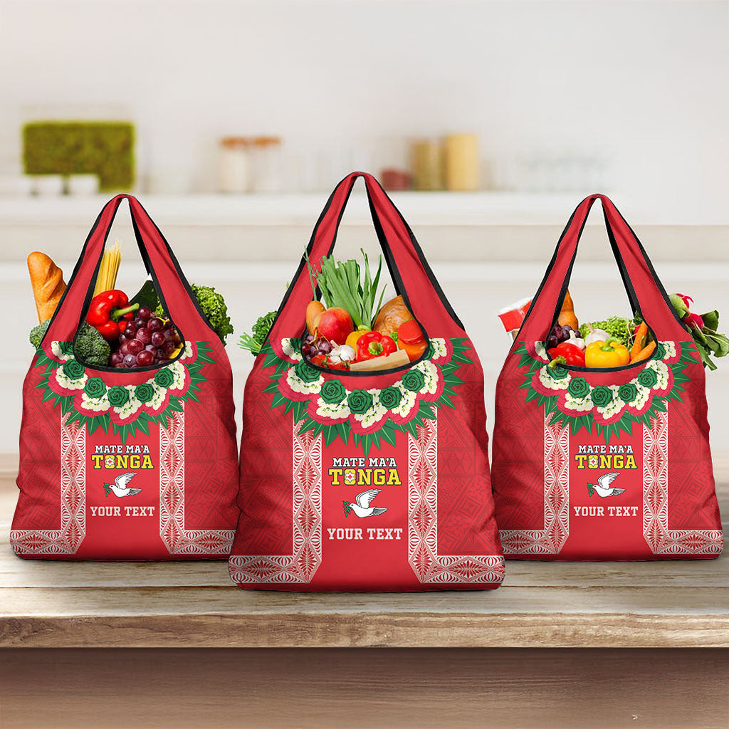 Mate Ma'a Tonga Rugby Custom Grocery Bag Tongan Kahoa Lei Ngatu Pattern Red LT14 3-pack One Size Red - Polynesian Pride