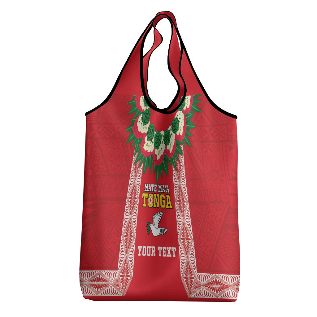 Mate Ma'a Tonga Rugby Custom Grocery Bag Tongan Kahoa Lei Ngatu Pattern Red LT14 - Polynesian Pride
