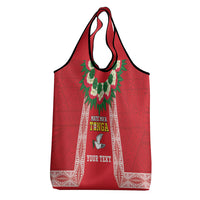 Mate Ma'a Tonga Rugby Custom Grocery Bag Tongan Kahoa Lei Ngatu Pattern Red LT14 - Polynesian Pride