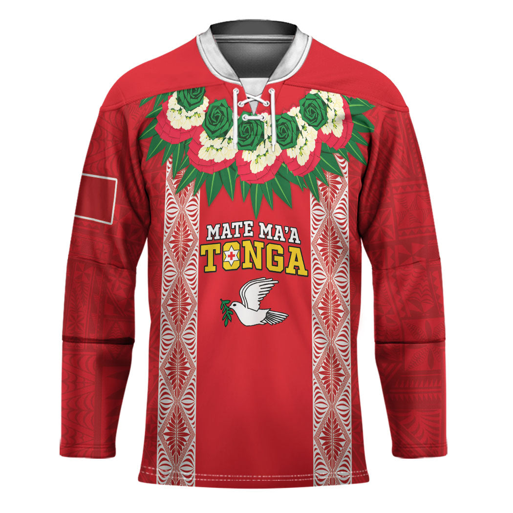 Mate Ma'a Tonga Rugby Custom Hockey Jersey Tongan Kahoa Lei Ngatu Pattern Red LT14 Unisex Red - Polynesian Pride
