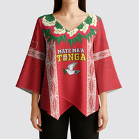 Mate Ma'a Tonga Rugby Custom Kimono Sleeve Blouse Tongan Kahoa Lei Ngatu Pattern Red LT14 - Polynesian Pride