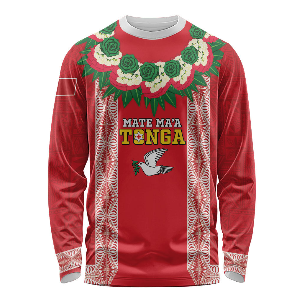 Mate Ma'a Tonga Rugby Custom Long Sleeve Shirt Tongan Kahoa Lei Ngatu Pattern Red LT14 Unisex Red - Polynesian Pride