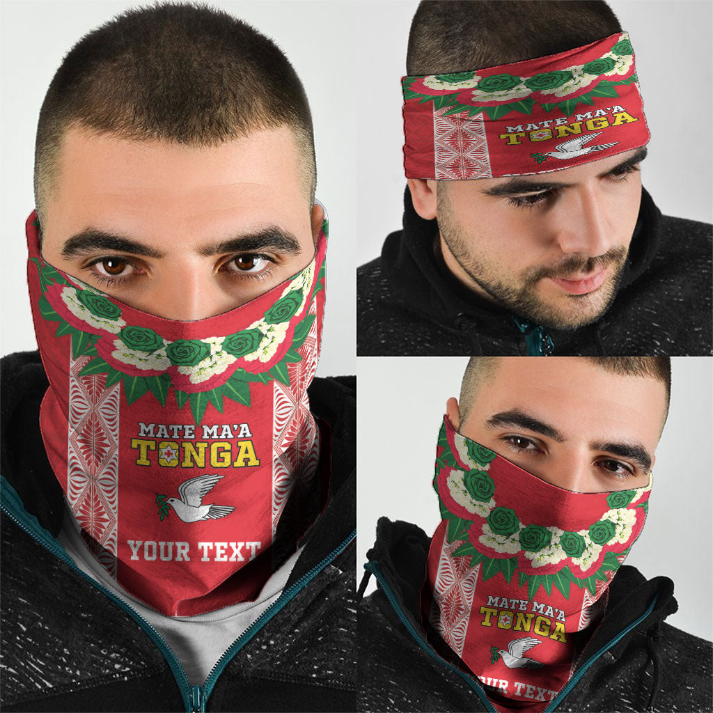 Mate Ma'a Tonga Rugby Custom Neck Gaiter Tongan Kahoa Lei Ngatu Pattern Red LT14 - Polynesian Pride