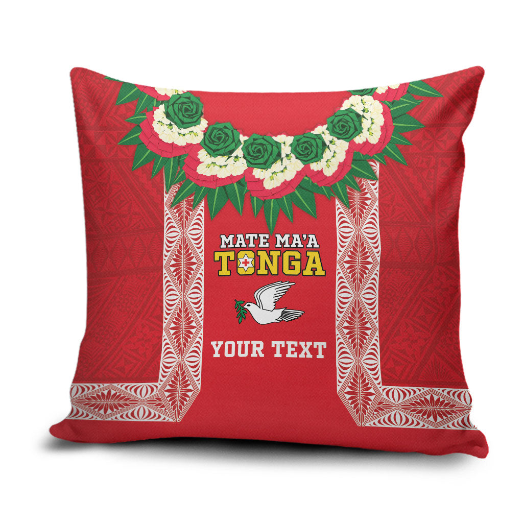 Mate Ma'a Tonga Rugby Custom Pillow Cover Tongan Kahoa Lei Ngatu Pattern Red LT14 Red - Polynesian Pride