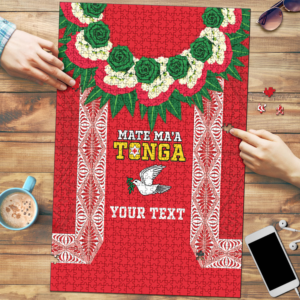 Mate Ma'a Tonga Rugby Custom Puzzle Tongan Kahoa Lei Ngatu Pattern Red LT14 Red - Polynesian Pride