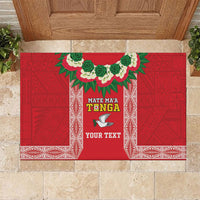 Mate Ma'a Tonga Rugby Custom Rubber Doormat Tongan Kahoa Lei Ngatu Pattern Red LT14 Red - Polynesian Pride