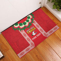 Mate Ma'a Tonga Rugby Custom Rubber Doormat Tongan Kahoa Lei Ngatu Pattern Red LT14 - Polynesian Pride