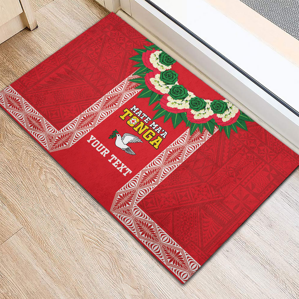 Mate Ma'a Tonga Rugby Custom Rubber Doormat Tongan Kahoa Lei Ngatu Pattern Red LT14 - Polynesian Pride