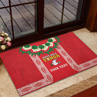 Mate Ma'a Tonga Rugby Custom Rubber Doormat Tongan Kahoa Lei Ngatu Pattern Red LT14 - Polynesian Pride