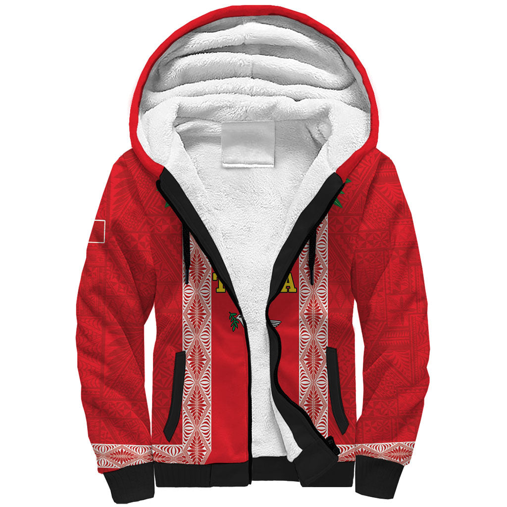 Mate Ma'a Tonga Rugby Custom Sherpa Hoodie Tongan Kahoa Lei Ngatu Pattern Red LT14 Unisex Red - Polynesian Pride