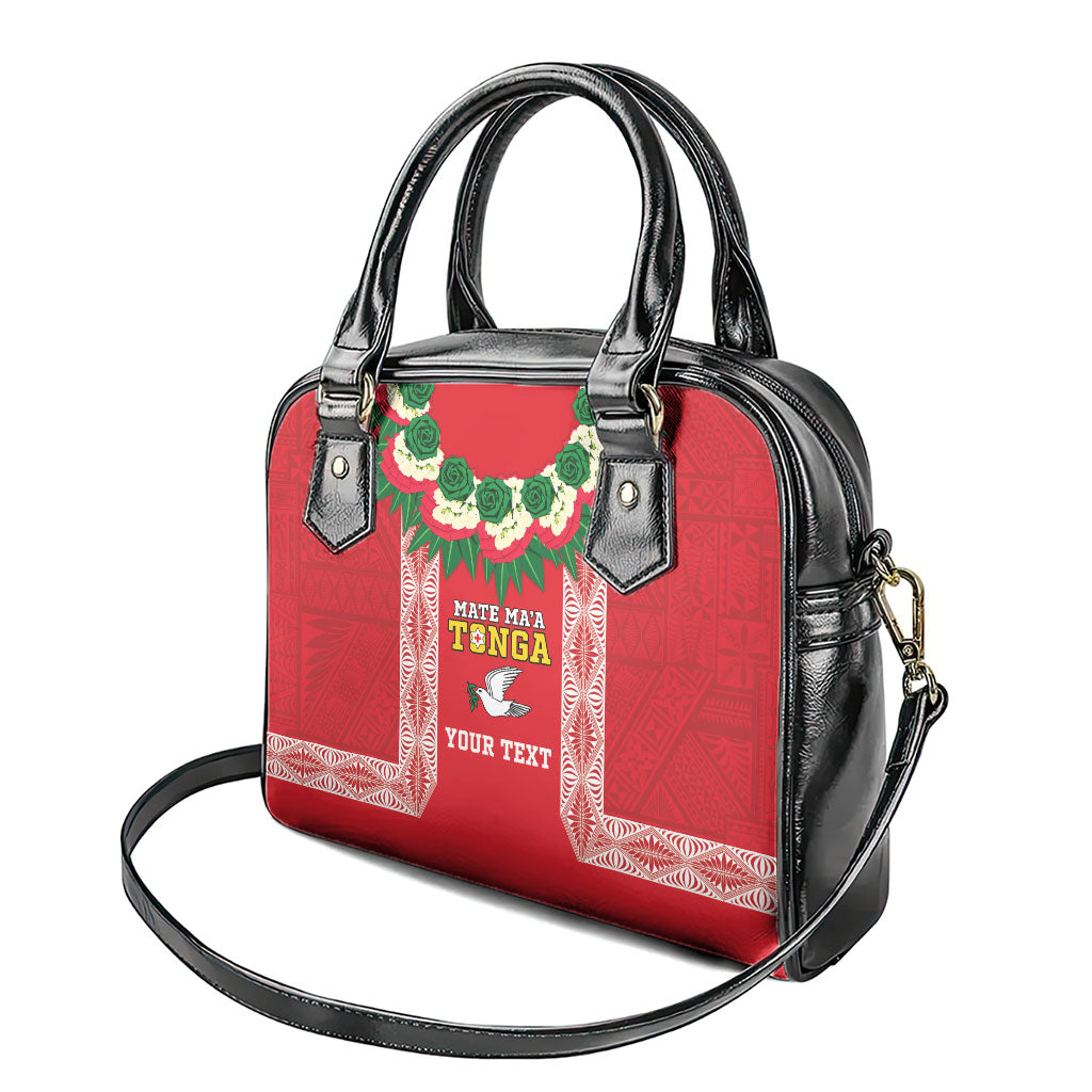 Mate Ma'a Tonga Rugby Custom Shoulder Handbag Tongan Kahoa Lei Ngatu Pattern Red LT14 - Polynesian Pride
