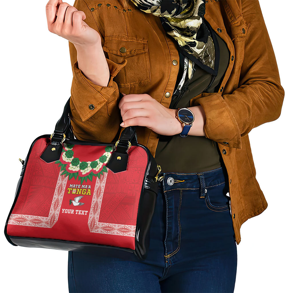 Mate Ma'a Tonga Rugby Custom Shoulder Handbag Tongan Kahoa Lei Ngatu Pattern Red LT14 - Polynesian Pride