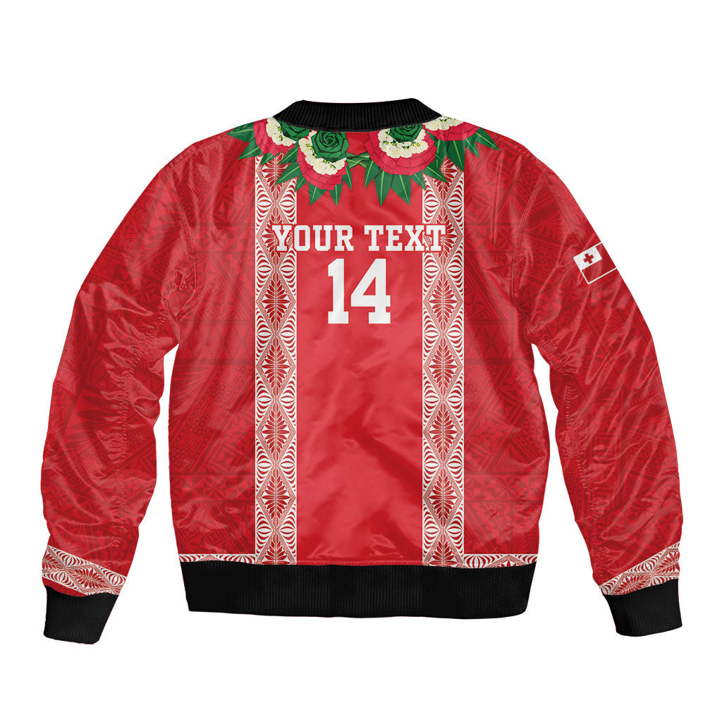 Mate Ma'a Tonga Rugby Custom Sleeve Zip Bomber Jacket Tongan Kahoa Lei Ngatu Pattern Red LT14 - Polynesian Pride