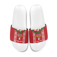 Mate Ma'a Tonga Rugby Custom Slide Sandals Tongan Kahoa Lei Ngatu Pattern Red LT14 Red - Polynesian Pride
