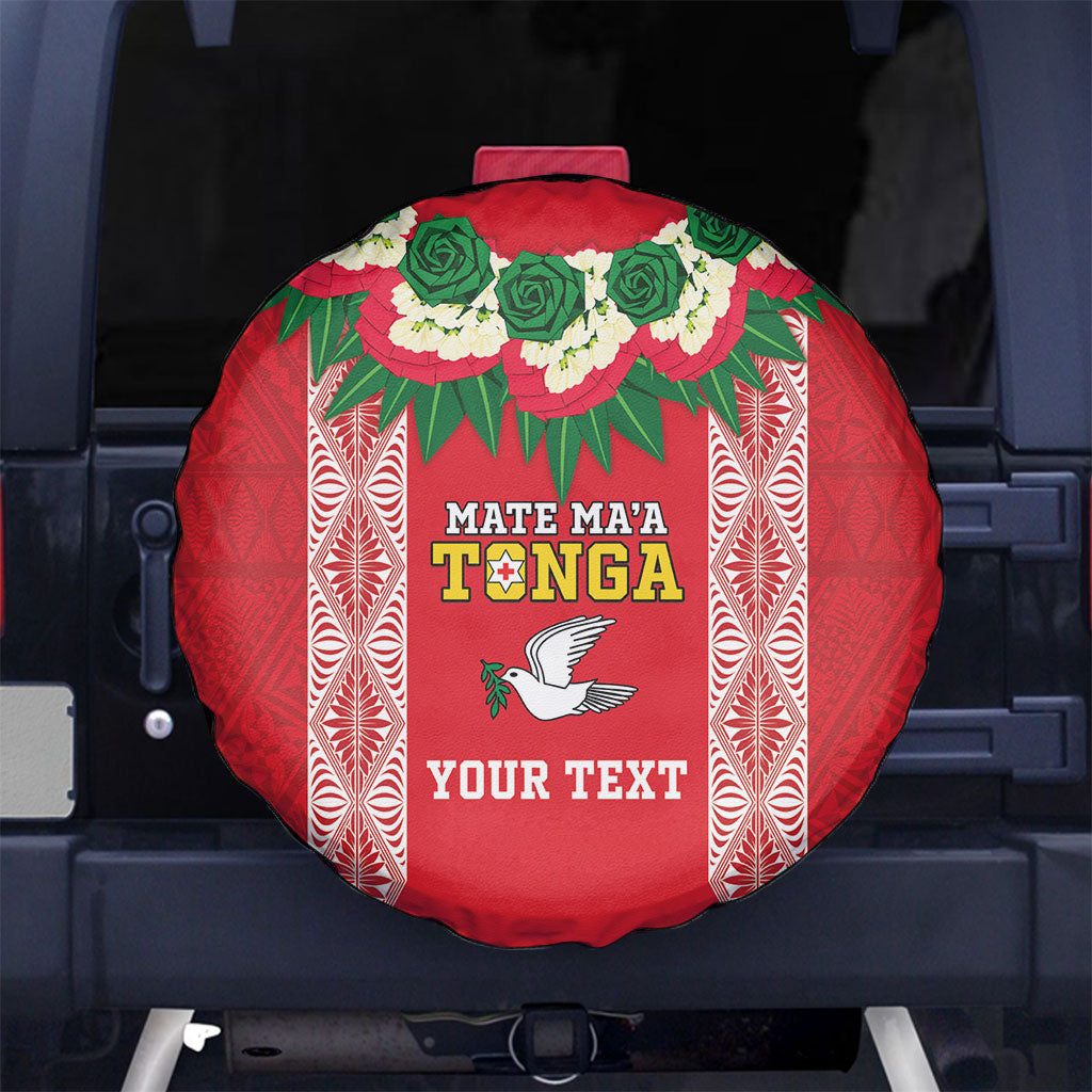 Mate Ma'a Tonga Rugby Custom Spare Tire Cover Tongan Kahoa Lei Ngatu Pattern Red LT14 No hole Red - Polynesian Pride