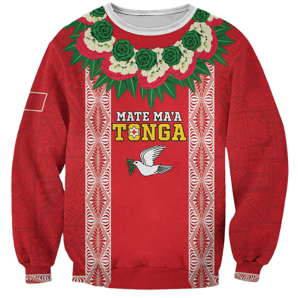 Mate Ma'a Tonga Rugby Custom Sweatshirt Tongan Kahoa Lei Ngatu Pattern Red LT14 Unisex Red - Polynesian Pride