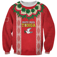 Mate Ma'a Tonga Rugby Custom Sweatshirt Tongan Kahoa Lei Ngatu Pattern Red LT14 Unisex Red - Polynesian Pride