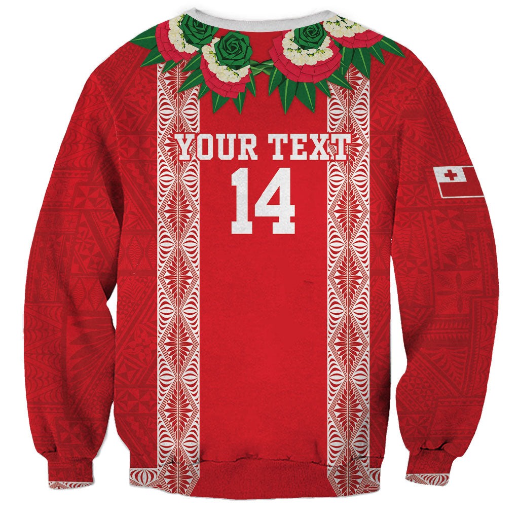 Mate Ma'a Tonga Rugby Custom Sweatshirt Tongan Kahoa Lei Ngatu Pattern Red LT14 - Polynesian Pride