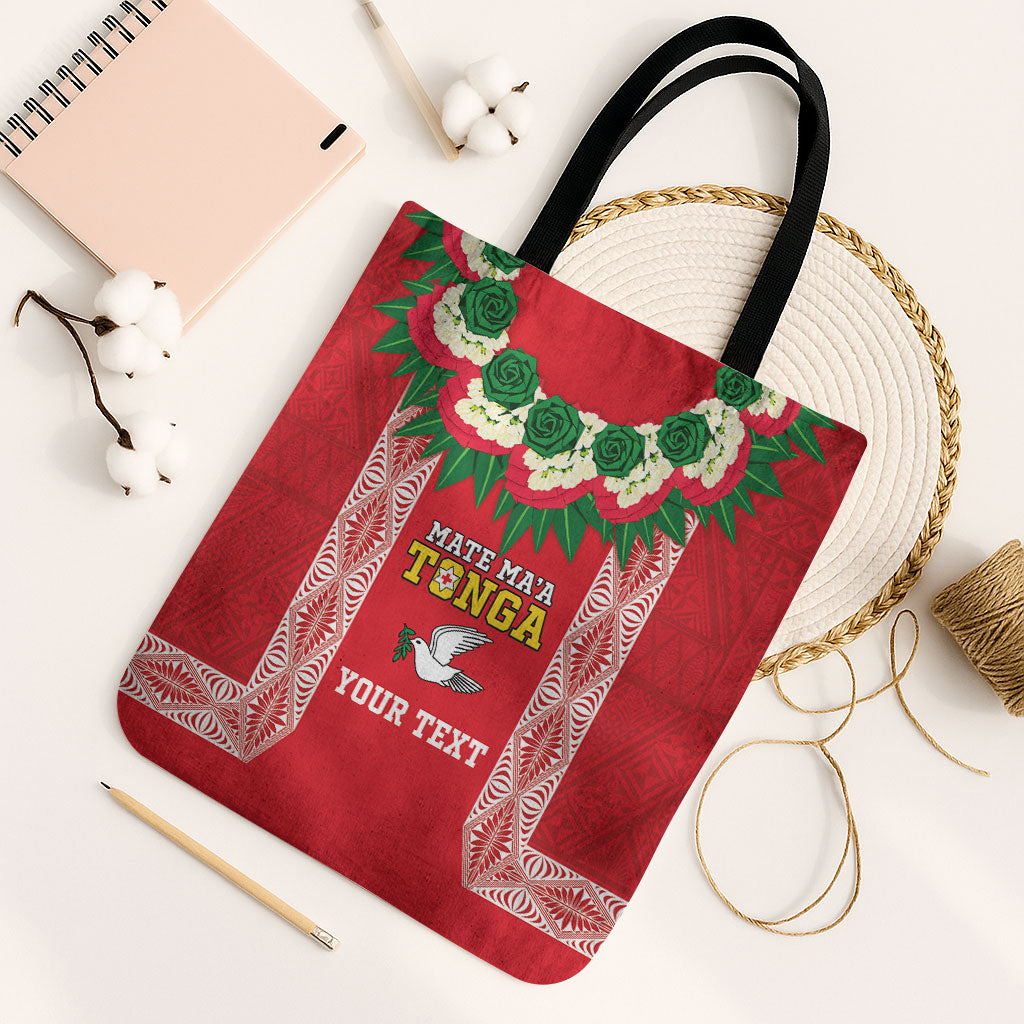 Mate Ma'a Tonga Rugby Custom Tote Bag Tongan Kahoa Lei Ngatu Pattern Red