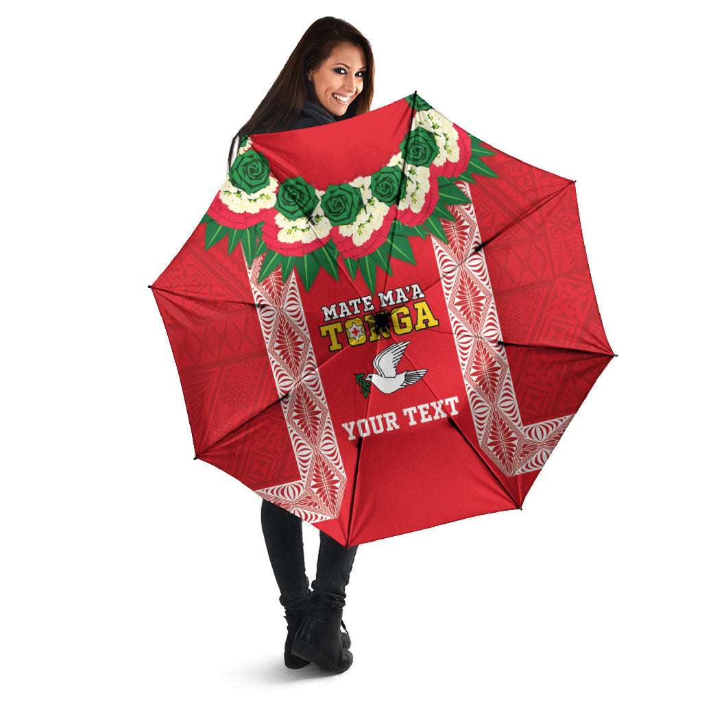 Mate Ma'a Tonga Rugby Custom Umbrella Tongan Kahoa Lei Ngatu Pattern Red LT14 - Polynesian Pride