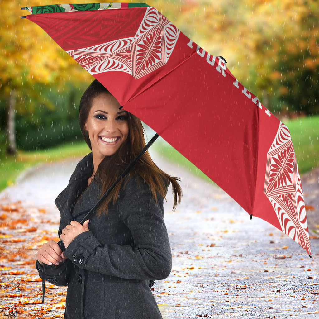 Mate Ma'a Tonga Rugby Custom Umbrella Tongan Kahoa Lei Ngatu Pattern Red LT14 - Polynesian Pride