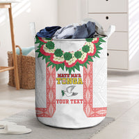 Mate Ma'a Tonga Rugby Custom Laundry Basket Tongan Kahoa Lei Ngatu Pattern White LT14 White - Polynesian Pride