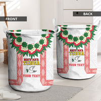 Mate Ma'a Tonga Rugby Custom Laundry Basket Tongan Kahoa Lei Ngatu Pattern White LT14 - Polynesian Pride