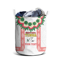 Mate Ma'a Tonga Rugby Custom Laundry Basket Tongan Kahoa Lei Ngatu Pattern White LT14 - Polynesian Pride