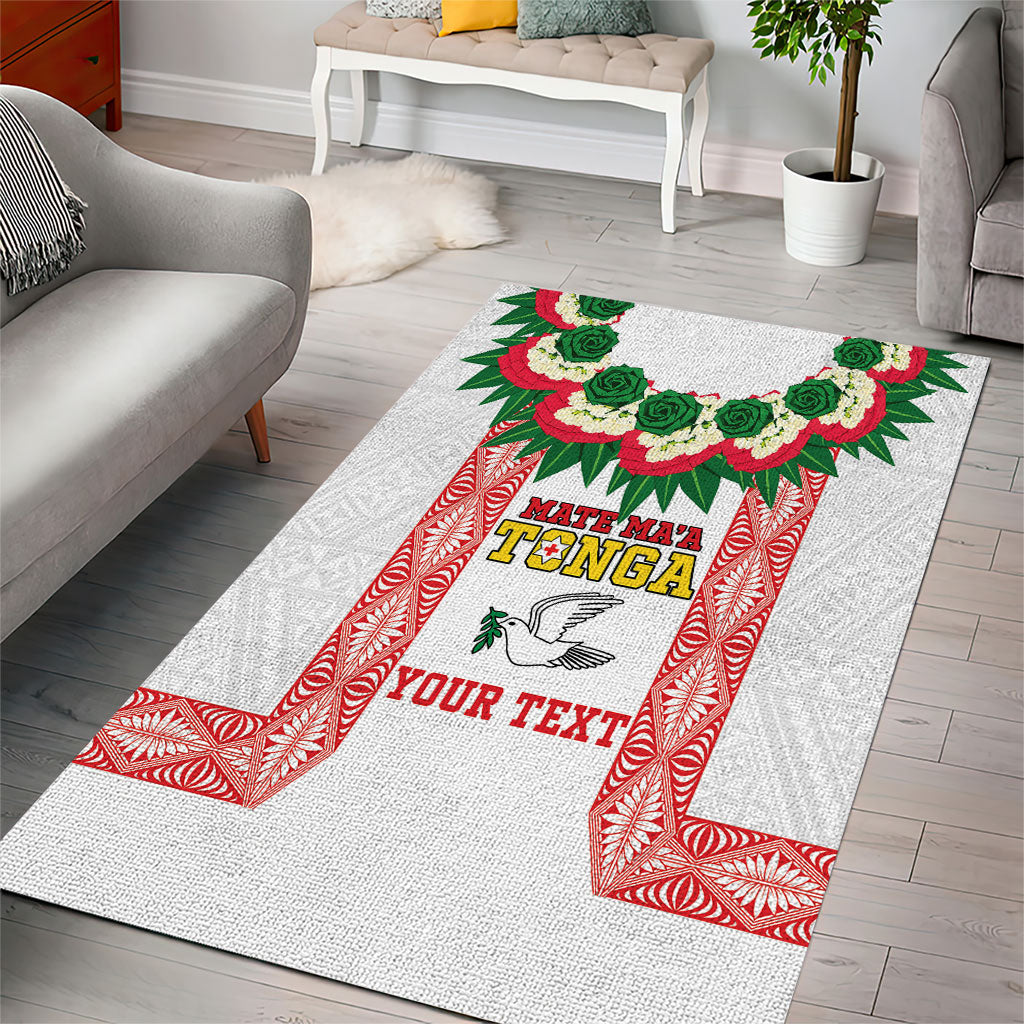 Mate Ma'a Tonga Rugby Custom Area Rug Tongan Kahoa Lei Ngatu Pattern White LT14 - Polynesian Pride