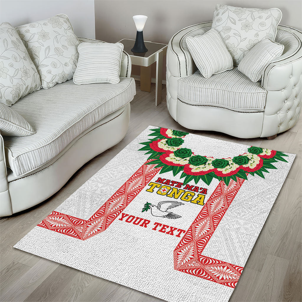 Mate Ma'a Tonga Rugby Custom Area Rug Tongan Kahoa Lei Ngatu Pattern White LT14 - Polynesian Pride