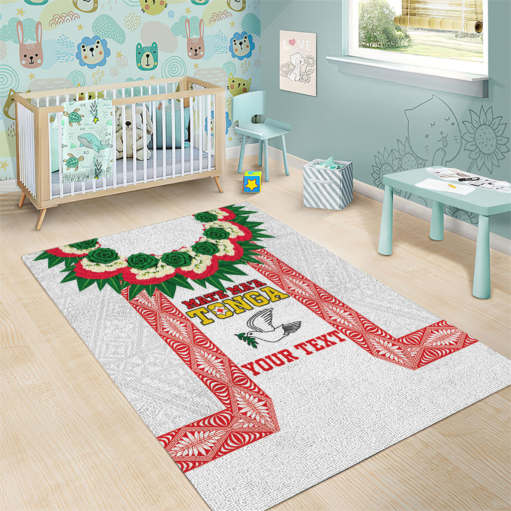 Mate Ma'a Tonga Rugby Custom Area Rug Tongan Kahoa Lei Ngatu Pattern White LT14 - Polynesian Pride