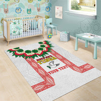 Mate Ma'a Tonga Rugby Custom Area Rug Tongan Kahoa Lei Ngatu Pattern White LT14 - Polynesian Pride