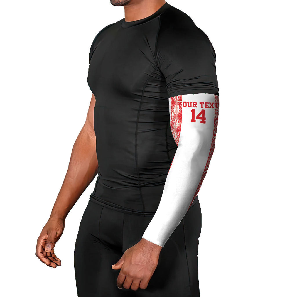Mate Ma'a Tonga Rugby Custom Arm Sleeves Tongan Kahoa Lei Ngatu Pattern White LT14 - Polynesian Pride
